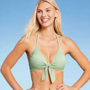 NWT Shade & Shore Women's Lightly Lined Front Tie Bikini Swim Top 38DD